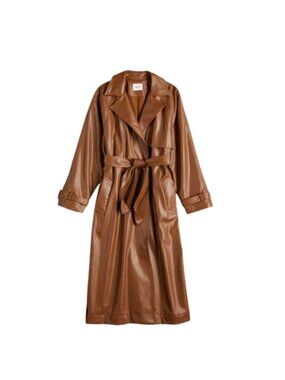 Nine West NWT size XL faux leather camel brown full length trench coat jacket